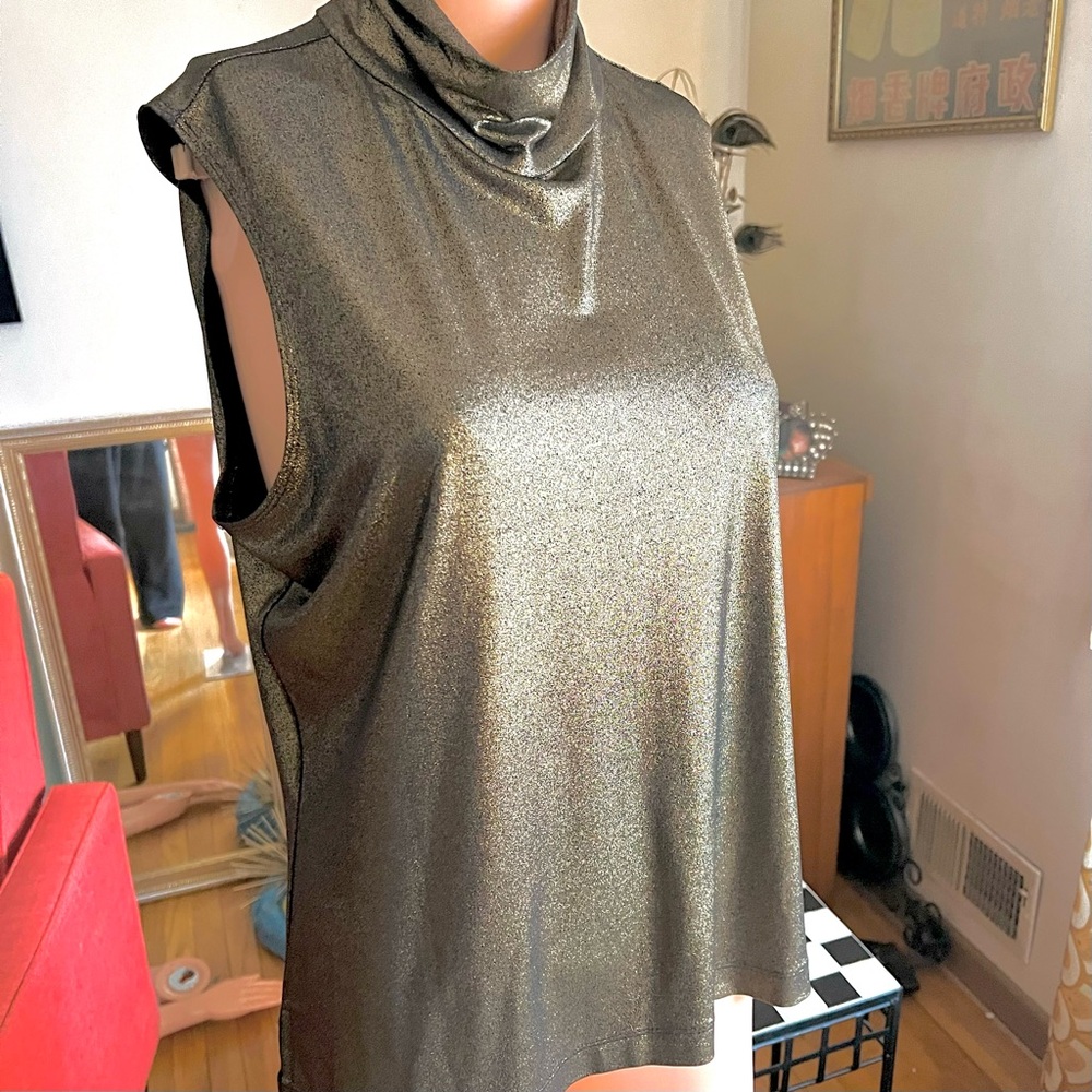 Vintage Metallic Sleeveless Turtleneck Top